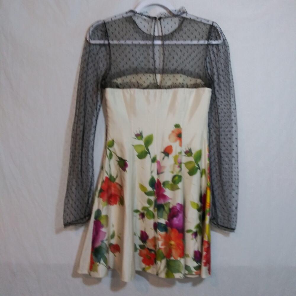 Blumarine Silk Floral Dress with Sheer Black Sleeves Luxury Feminine Size Small - Picture 7 of 11